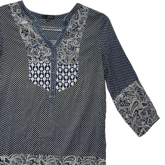 Lovposh Womens Tunic Top Dress Medium Gray V neck Batik Print 3/4 Sleeve Boho - Picture 7 of 9